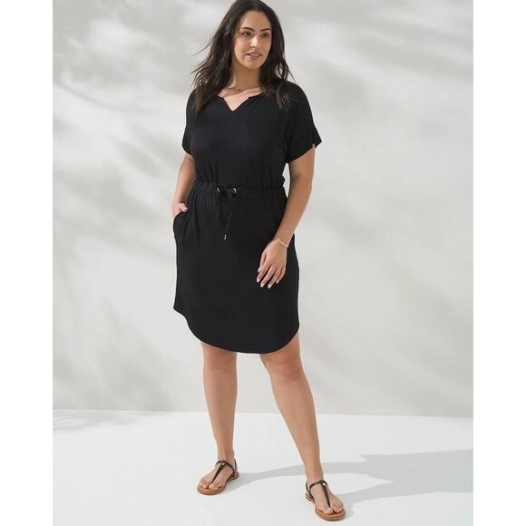 Soma Weekend Softlite Tee Shirt Dress Women S Short Sleeve Drawstring Black Chic - Picture 1 of 7